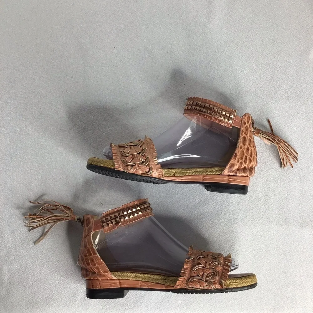 Lanvin Collection By Luxury Fashion House - Leather Espadrille Sandals Zip‎ Back